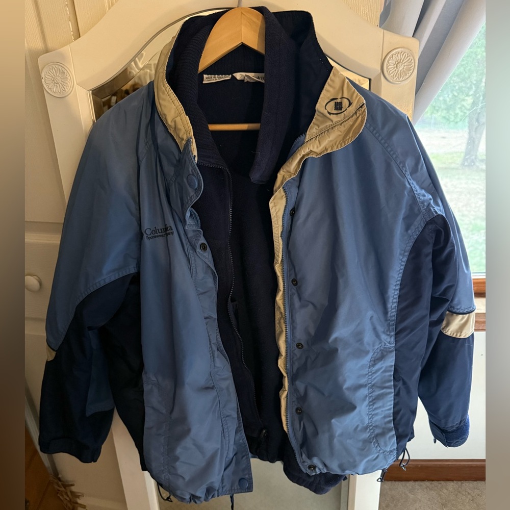 Columbia Blue &Tan Jacket Womens Medium Vintage 90s 3 in 1 interchange Bugabo